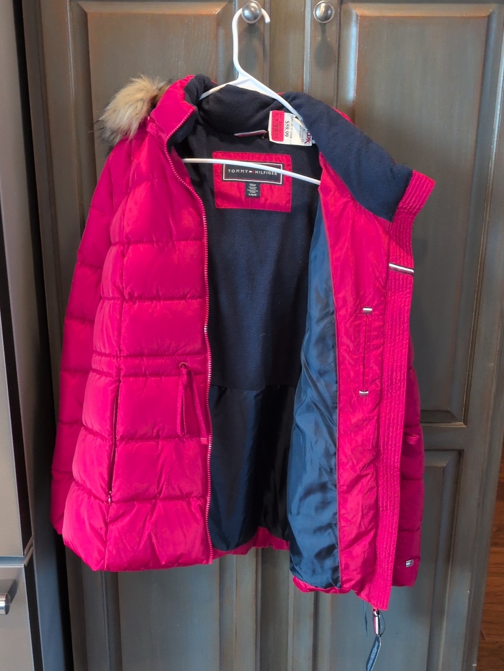 Tommy Hilfiger Hot Pink Puffer Coat with Faux Fur Hood Trim